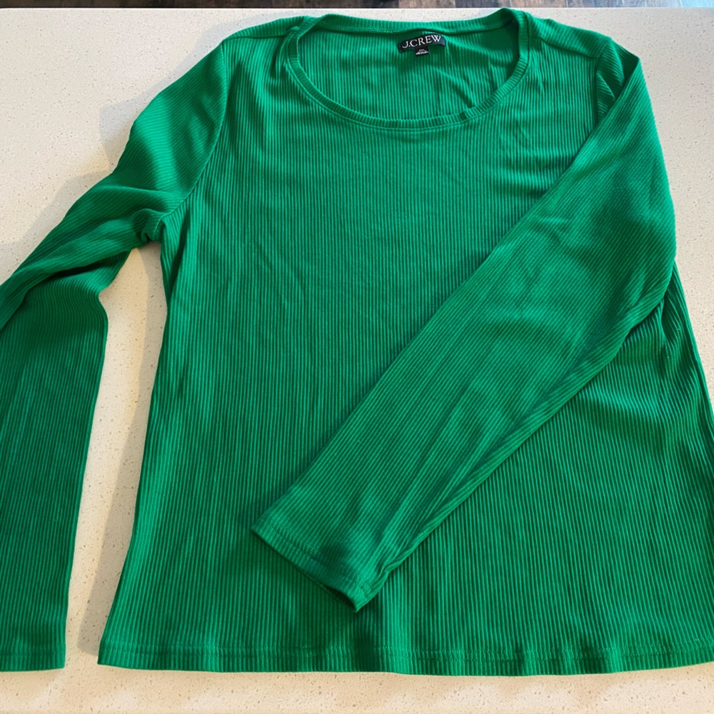 Green Ribbed Long Sleeve Top